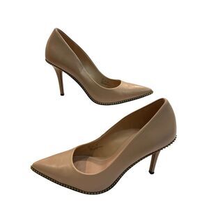 Coach Women's Leather Parker Ball Chain Pointed Toe Heeled Pumps Beige Sz 8.5